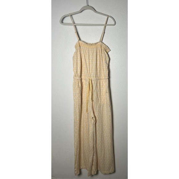 Pact Butter Yellow Daffodil Daisy Floral Bohemian Organic Cotton Jumpsuit Sz Med - Picture 1 of 5